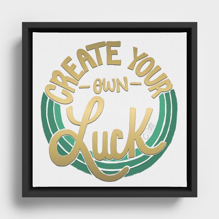 Create Your Own Luck with Gold and Green Framed Canvas