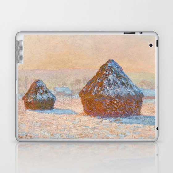 Claude Monet - Wheatstacks, Snow Effect, Morning Laptop & iPad Skin