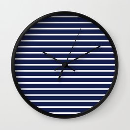 Navy Blue and White Horizontal Stripes Pattern Wall Clock