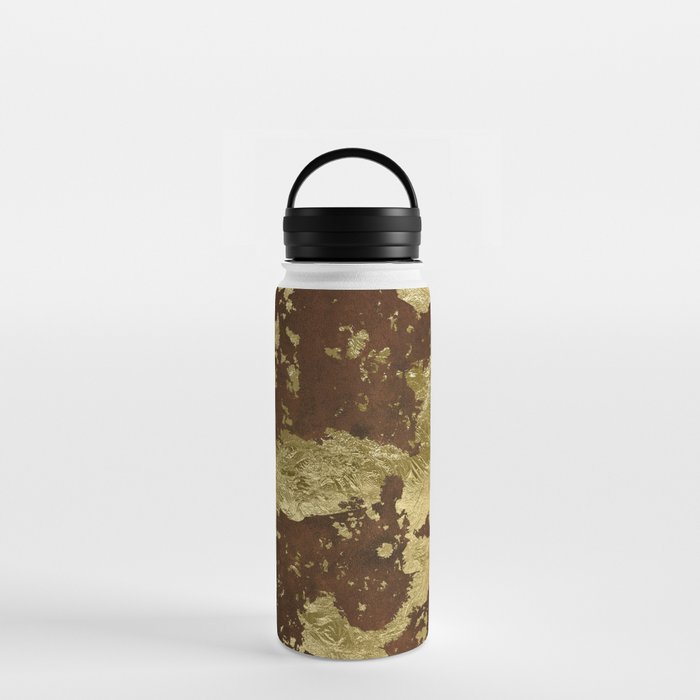 Brown Abstract Gold Flakes Water Bottle