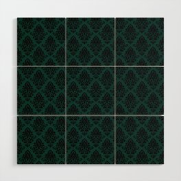 Black damask pattern Teal Wood Wall Art