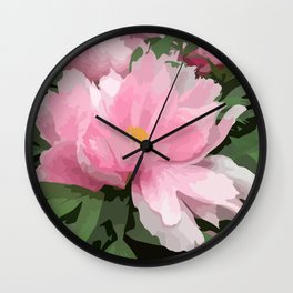 Pink Peony  Wall Clock | Pattern, Pinkgreen, Watercolor, Pinkflower, Modern, Vintage, Peonyflower, Digital, Botanical, Exoticflower 