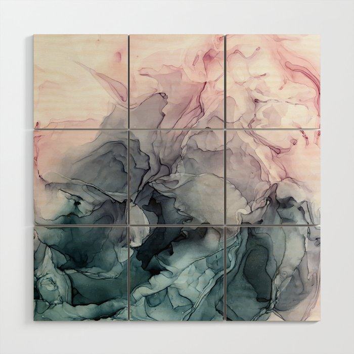 Blush And Payne S Grey Flowing Abstract Painting Wood Wall Art By