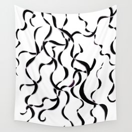 Ribbons of B & W & Silver Strand Abstract Wall Tapestry