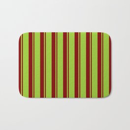 [ Thumbnail: Green and Maroon Colored Striped Pattern Bath Mat ]