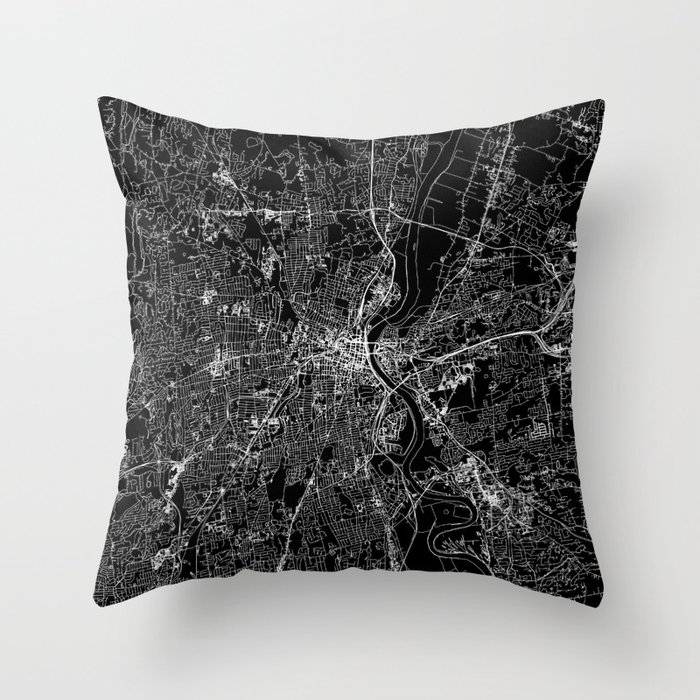 Hartford Black Map Throw Pillow
