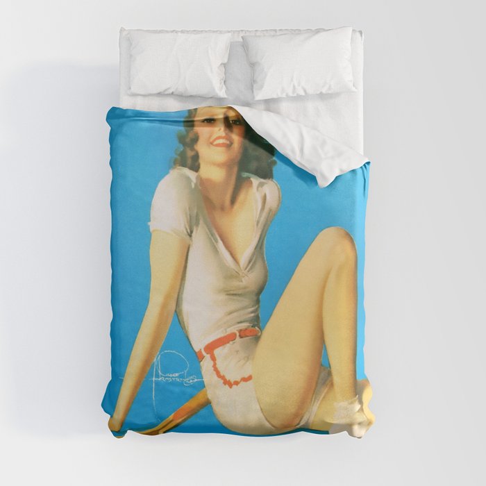 Pinup by Rolf Armstrong “Tennis Anyone?” Duvet Cover