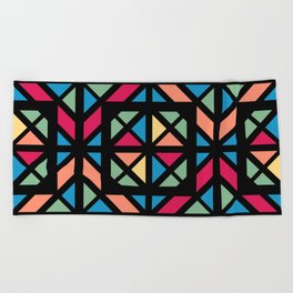 Stained glass black contour colorful Beach Towel