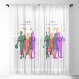 Happy National Sport Day T-Shirt Designed Sheer Curtain