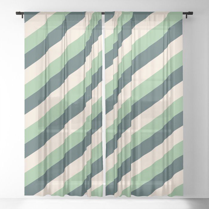 Dark Sea Green, Dark Slate Gray & Beige Colored Lines/Stripes Pattern Sheer Curtain