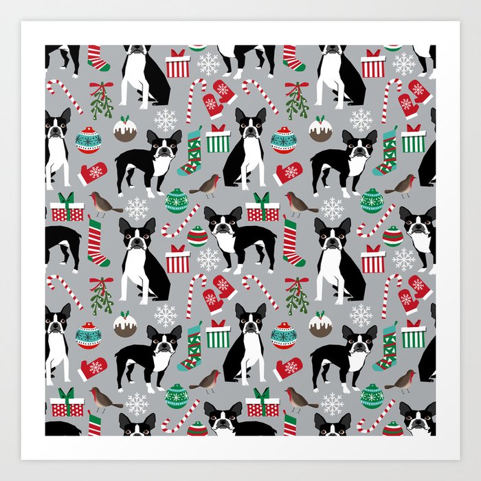 Boston Terrier Christmas Holiday Pattern Design Dog Breed Gifts Pet Friendly Home Decor Art Print By Petfriendly Society6