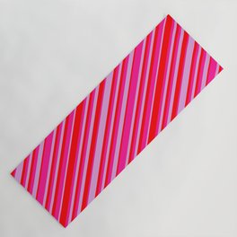 [ Thumbnail: Plum, Red & Deep Pink Colored Lined/Striped Pattern Yoga Mat ]