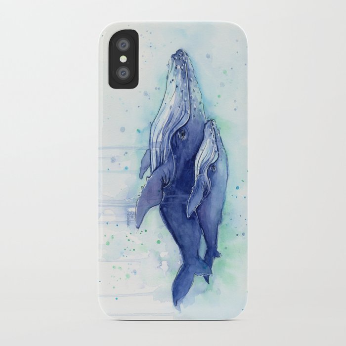 Humpback Whale Watercolor Mom and Baby Painting Whales Sea Creatures iPhone Case