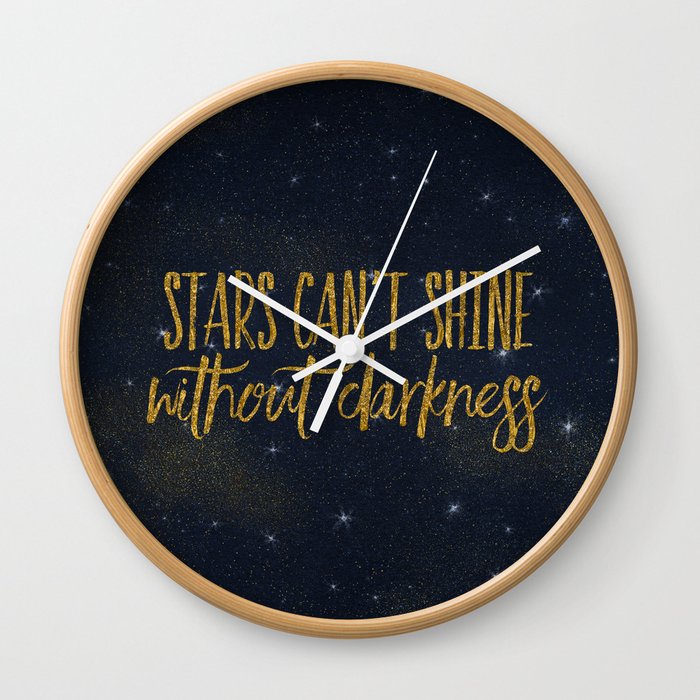 Stars- Darkness - sparkling gold glitter effect night typography Wall Clock