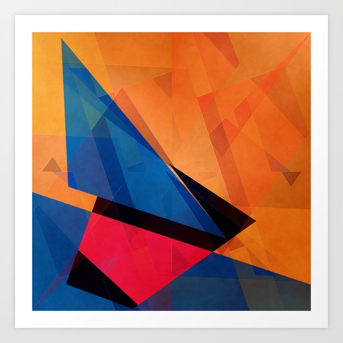 geometric abstract orange and blue Art Print by ...