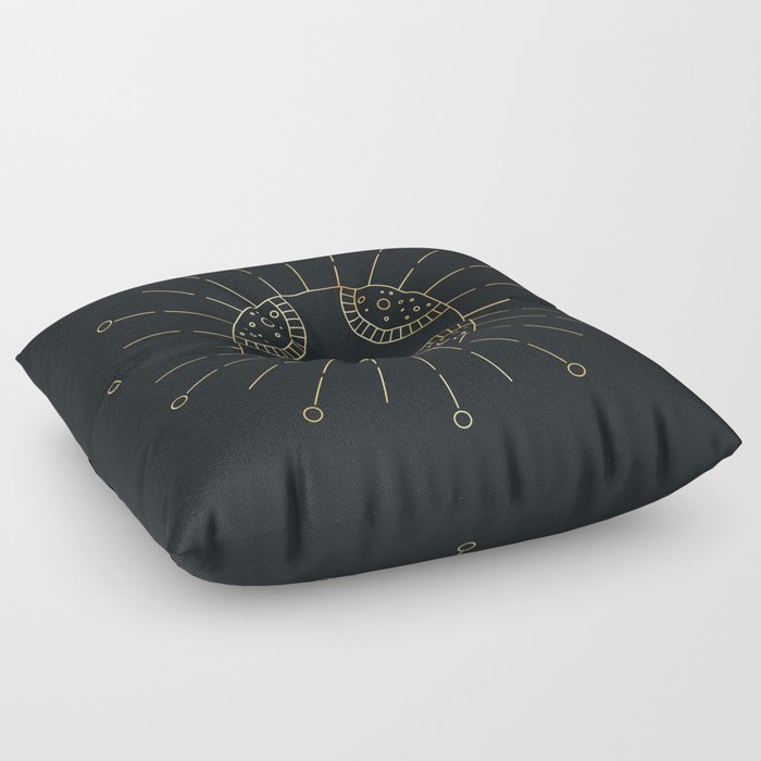 Linear art deco sun - old Romanian symbols Floor Pillow
