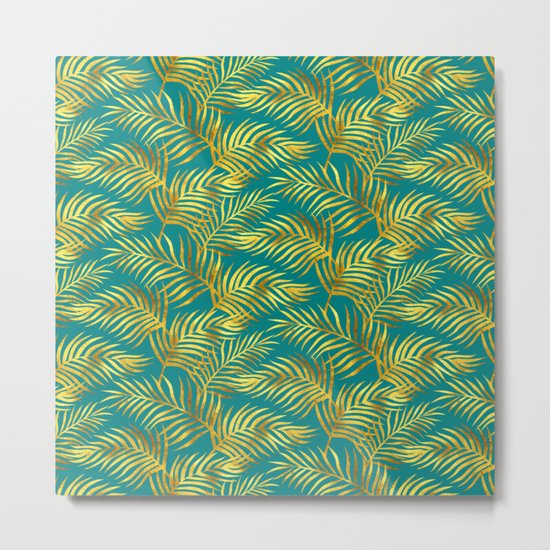 Palm Leaves_Gold and Teal Metal Print