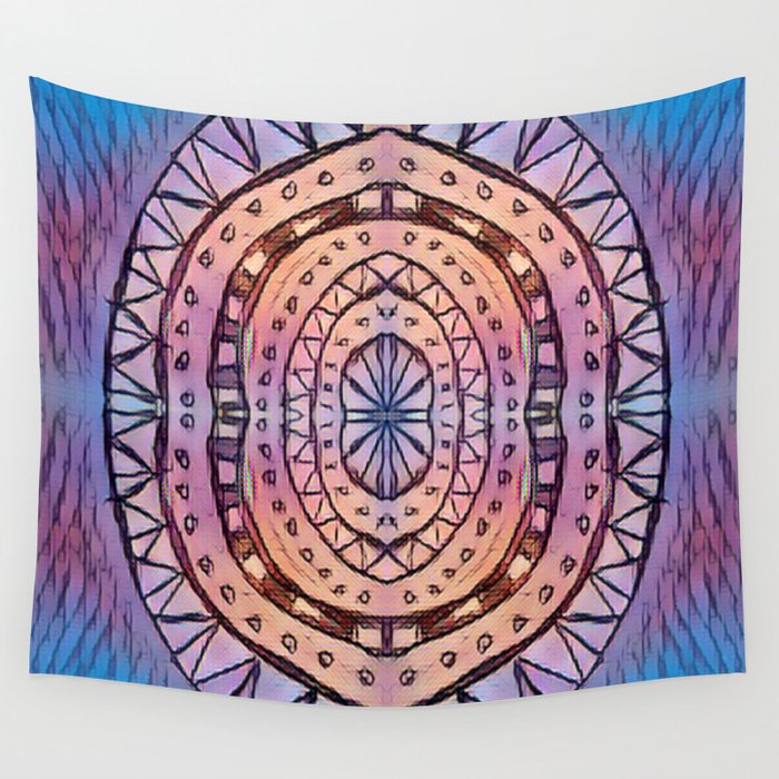 Blue And Purple Aztec Oval Pattern Wall Tapestry