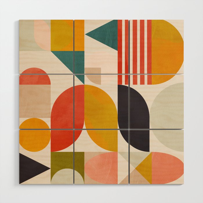 mid century geometry abstract shapes bauhaus Wood Wall Art