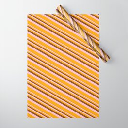[ Thumbnail: Brown, Pink & Orange Colored Lined/Striped Pattern Wrapping Paper ]
