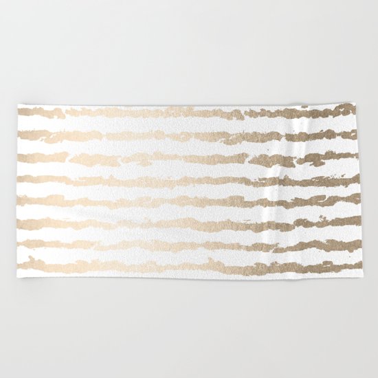 White Gold Sands Ink Stripes Beach Towel