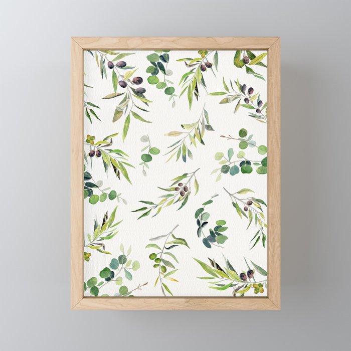 Eucalyptus and Olive on White Background  Framed Mini Art Print