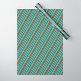 [ Thumbnail: Dark Turquoise and Sienna Colored Striped/Lined Pattern Wrapping Paper ]