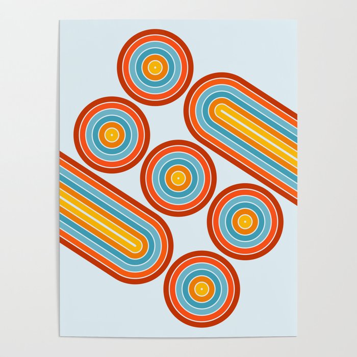 Retro Motion 2 – Orange / Yellow / Blue Abstract Stripe Pattern Poster