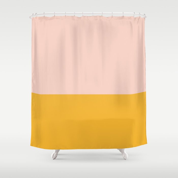 Color Block Blush Pink Mustard Yellow Shower Curtain