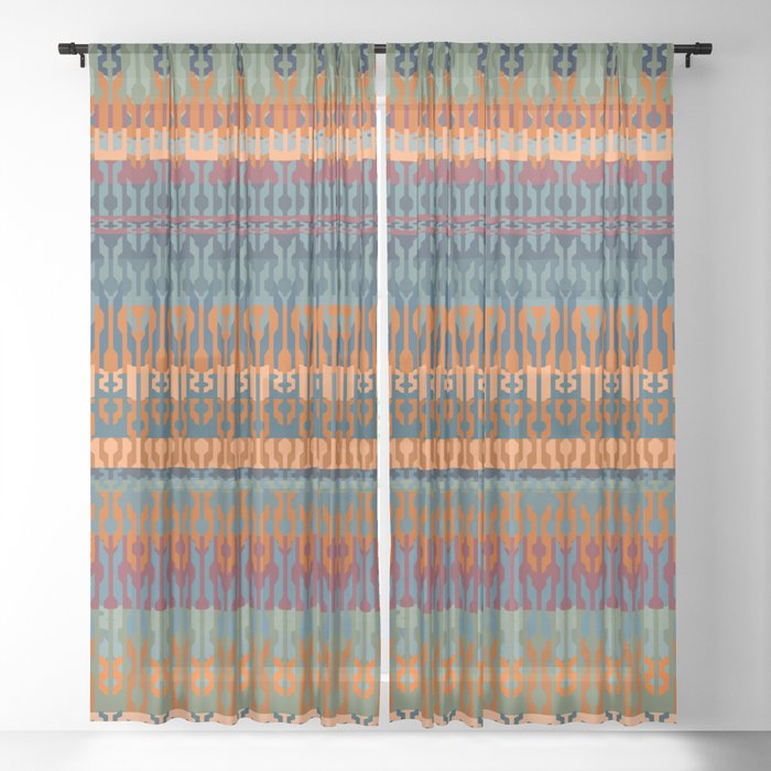 Ethnic Colorful Stripes, Boho Prints Sheer Curtain