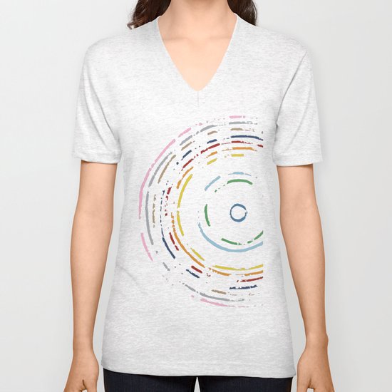 Rainbow Record on Black Closeup Unisex V-Neck