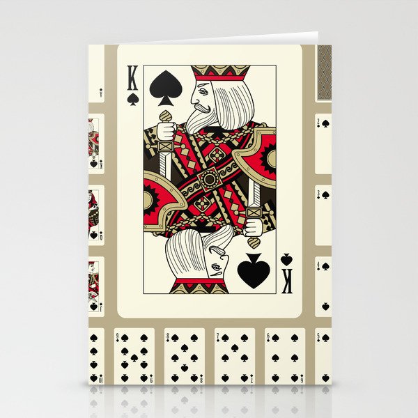Playing cards of Spades suit in vintage style. Original design. Vintage illustration Stationery Cards