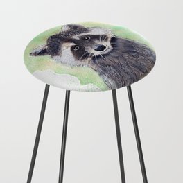 Raccoon Portrait Watercolor - White Background Counter Stool