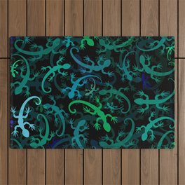 Leaping Lizard Blues Outdoor Rug