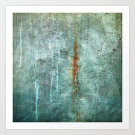 Grunge abstract in muted turquoise with rust Art Print