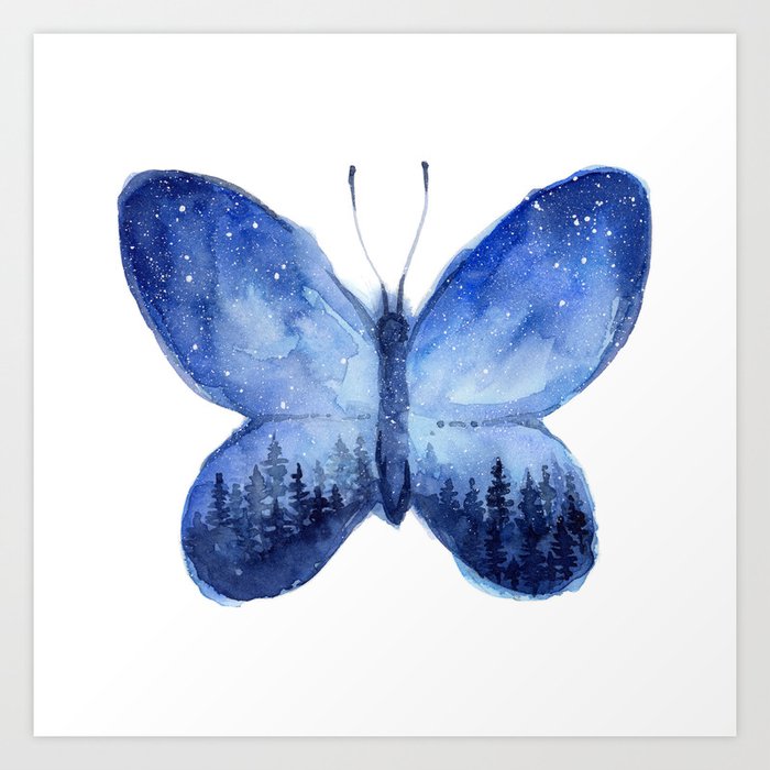 Blue Galaxy Butterfly Art Print