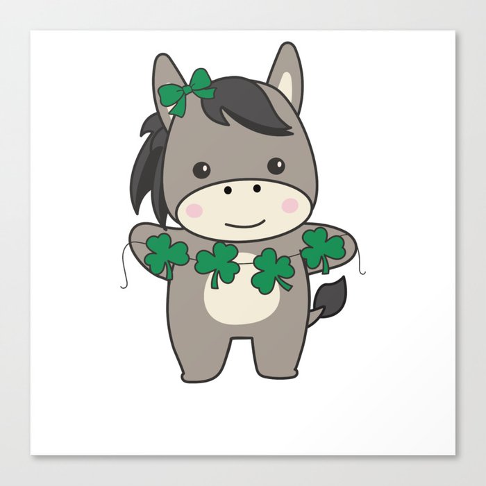 Donkey With Shamrocks Cute Animals For Happiness Canvas Print