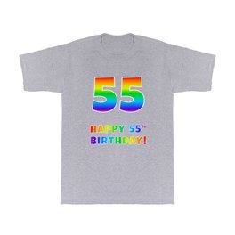 [ Thumbnail: HAPPY 55TH BIRTHDAY - Multicolored Rainbow Spectrum Gradient T Shirt T-Shirt ]