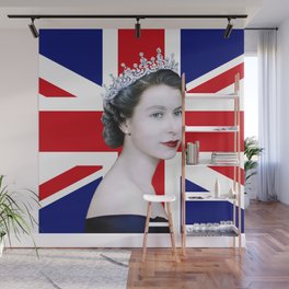Queen Elizabeth II with British Flag Wall Mural