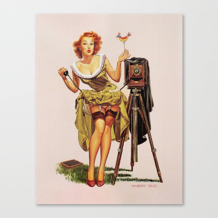 Pin Up Girl and Camera Canvas Print