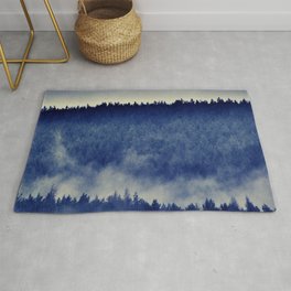 Misty Pine Forest Drama in the Scottish Highlands Area & Throw Rug