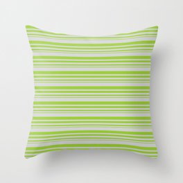 [ Thumbnail: Light Grey and Green Colored Stripes Pattern Throw Pillow ]