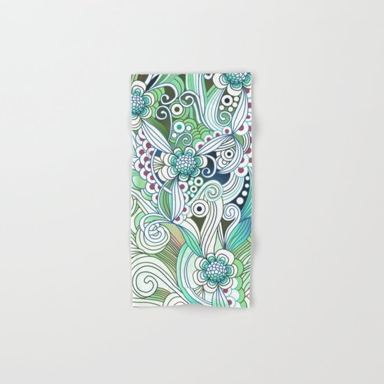 Zentangle Flower fire, green doodle Hand & Bath Towel