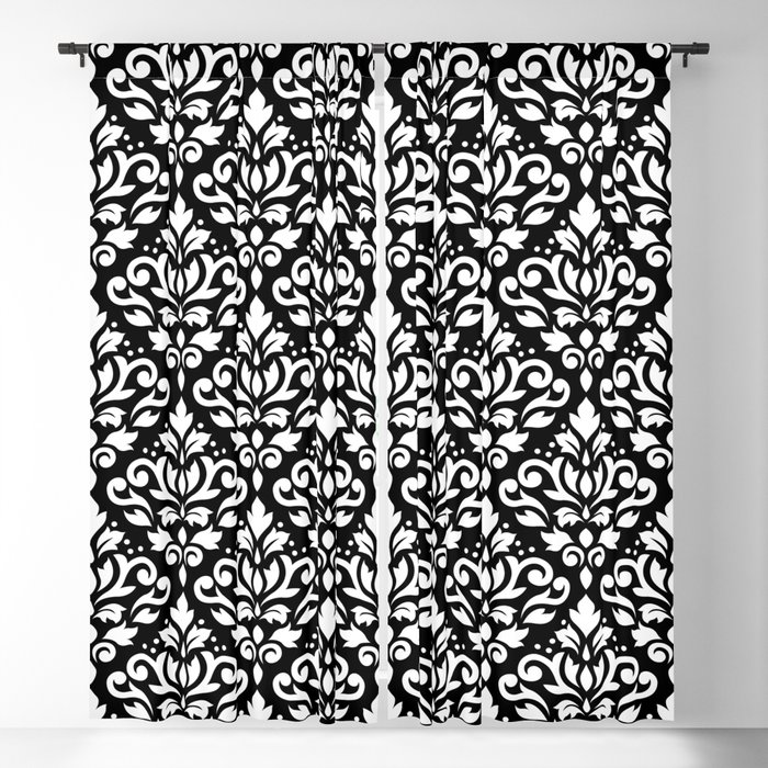 Scroll Damask Large Pattern White On, Black And White Damask Curtains