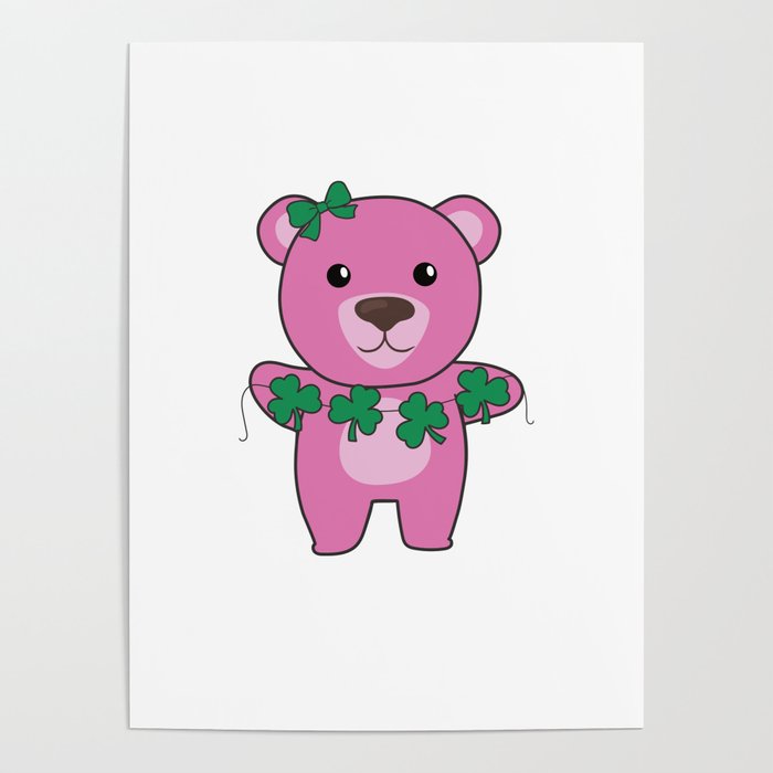 Bear With Shamrocks Cute Animals For Luck Poster