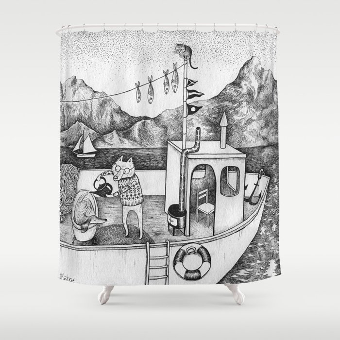 Fox on Fishing-boat Shower Curtain