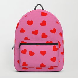 Playful Red Heart Pattern on Pink Background Backpack