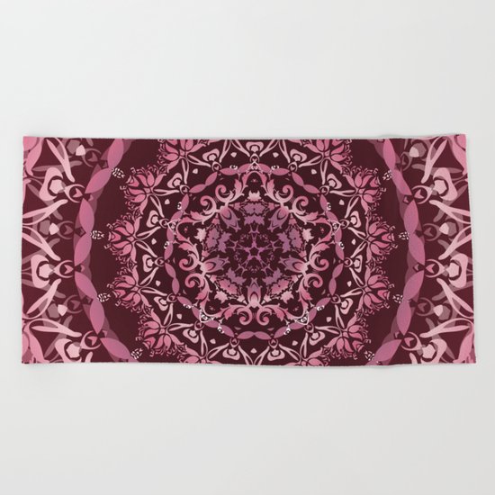 Dusky Pink Floral Damask Mandala Beach Towel
