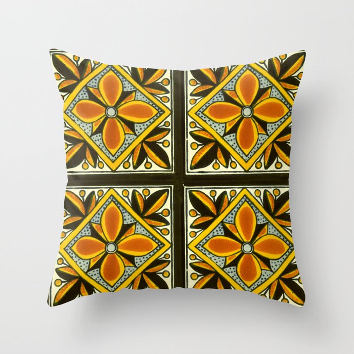 talavera mexican tile in yellow and black Throw Pillow