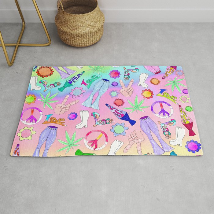Psychedelic 70s Groovy Collage Pattern Rug By Blackstrawberry Society6